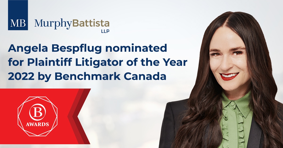 Angela Bespflug nominated for Plaintiff Litigator of the Year 2022 by Benchmark Canada