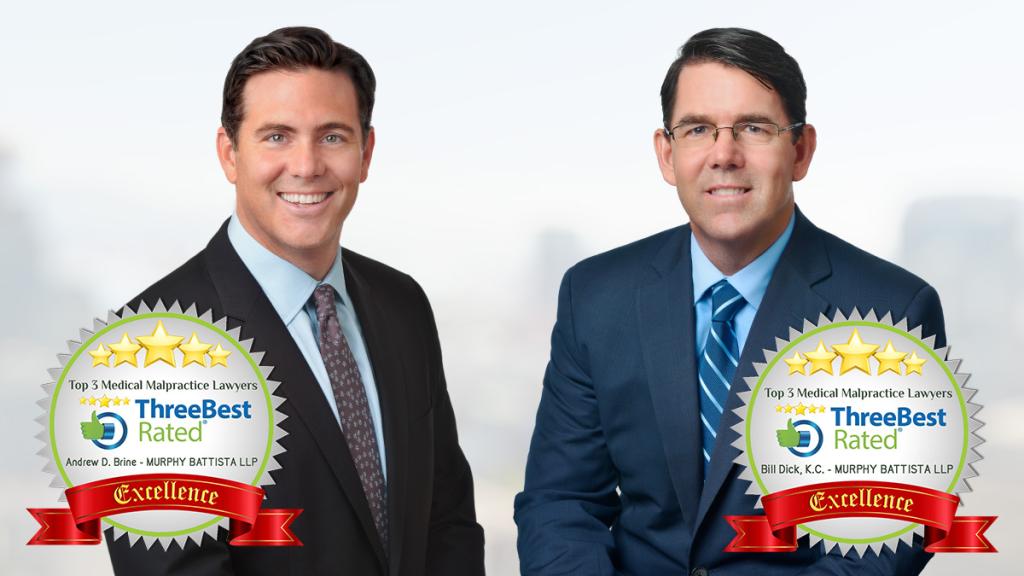 Andrew Brine and Bill Dick, K.C., ranked in Top 3 Medical Malpractice Lawyers in Vancouver and Kelowna, respectively by ThreeBestRated.