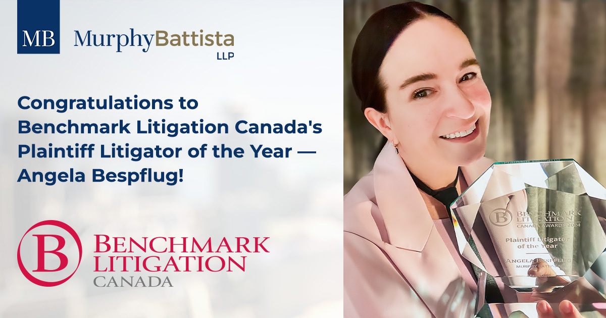 Angela Bespflug, class action lawyer and Benchmark Litigation Canada's Plaintiff Litigator of the Year, 2024.